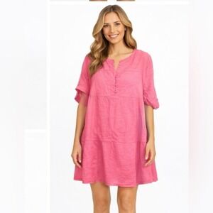 EUC TCEC Size Large Womens Boutique Pink Babydoll Mini Dress